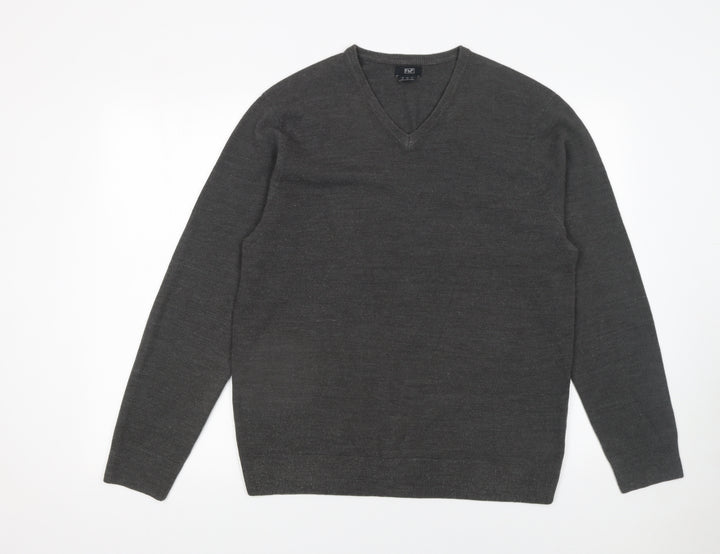 F&F Men's Grey Acrylic V-Neck Pullover Jumper Size L