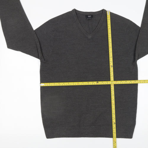 F&F Men's Grey Acrylic V-Neck Pullover Jumper Size L