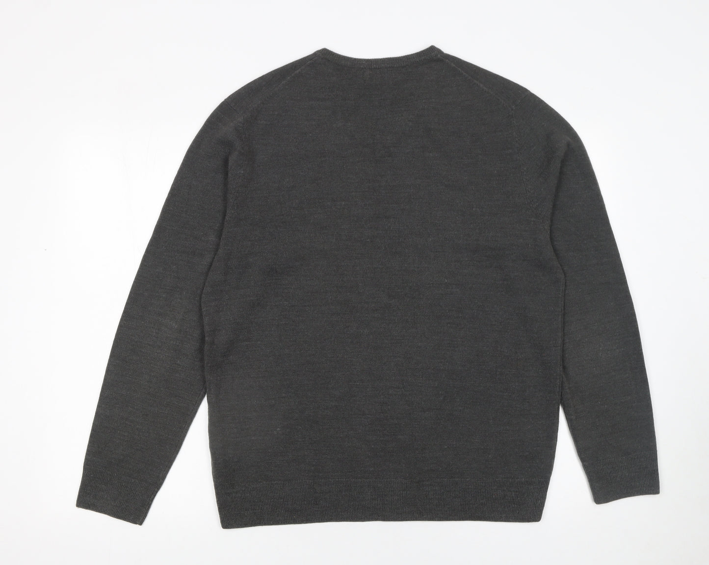 F&F Men's Grey Acrylic V-Neck Pullover Jumper Size L