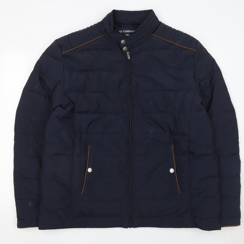 Armand Thiery Men's Blue 3XL Puffer Jacket with Brown Trim