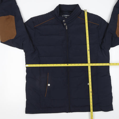 Armand Thiery Men's Blue 3XL Puffer Jacket with Brown Trim