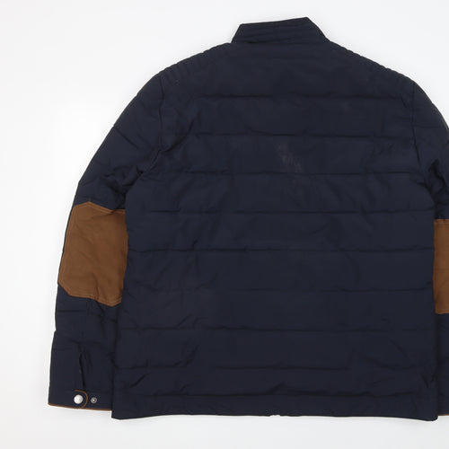 Armand Thiery Men's Blue 3XL Puffer Jacket with Brown Trim