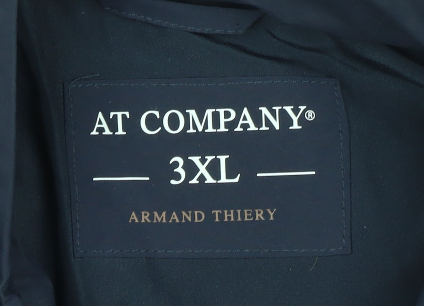 Armand Thiery Men's Blue 3XL Puffer Jacket with Brown Trim