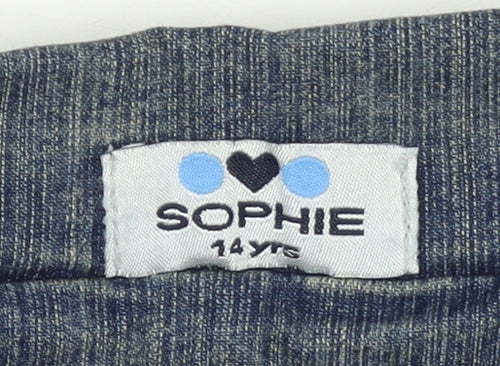 Sophie Girls Blue Denim Basic Jacket 14 Years Collared Button Casual
