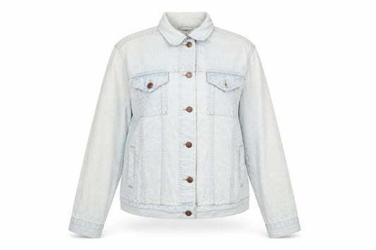 Front view of Topshop Moto Women's Light Blue Denim Jacket UK 10 Classic Button-Up
