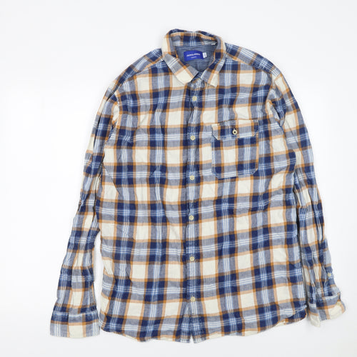Jack & Jones Men's Blue Checked Cotton Long Sleeve Button-Up Shirt XL