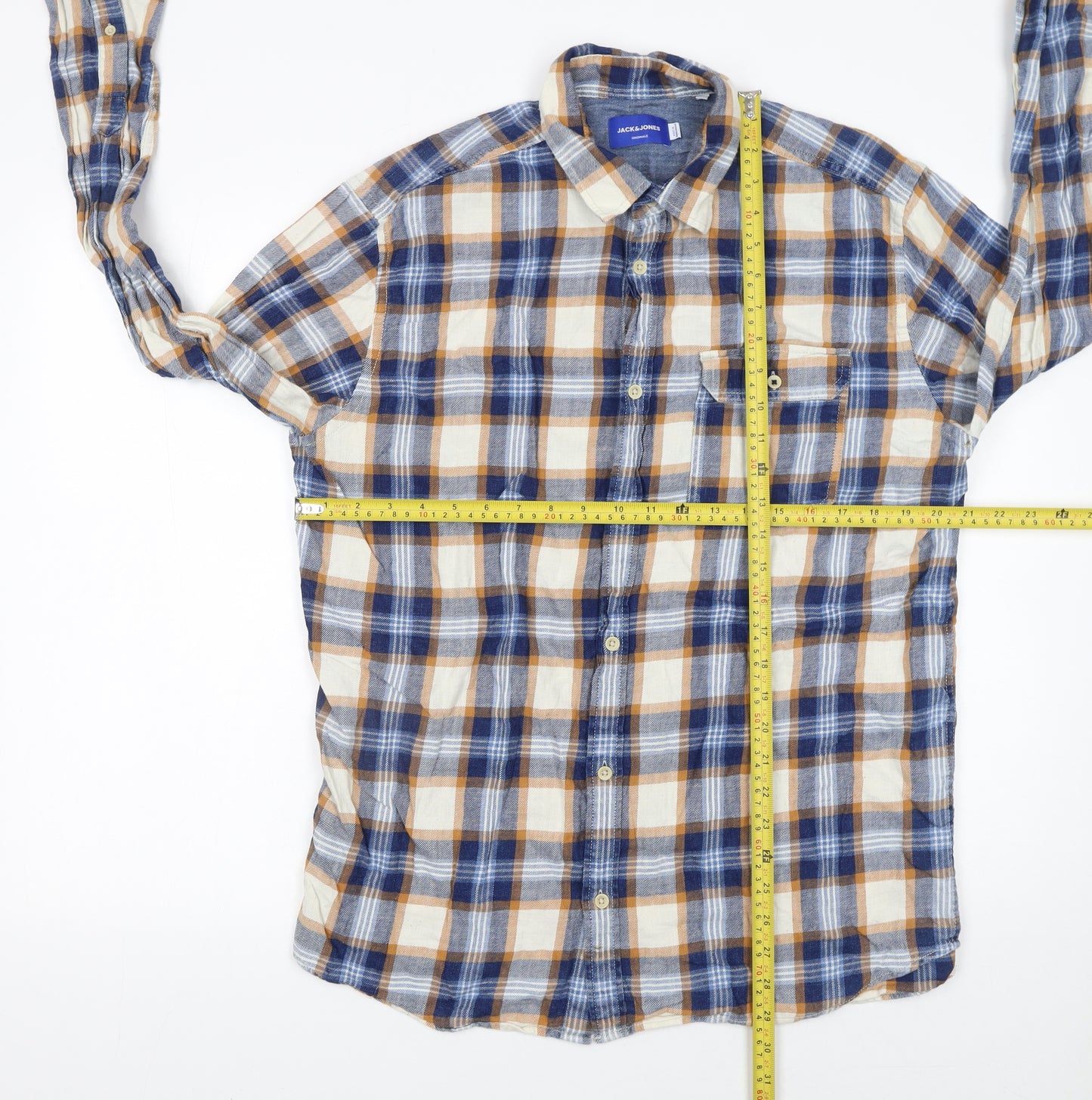 Jack & Jones Men's Blue Checked Cotton Long Sleeve Button-Up Shirt XL