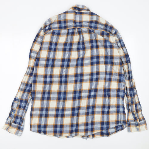 Jack & Jones Men's Blue Checked Cotton Long Sleeve Button-Up Shirt XL