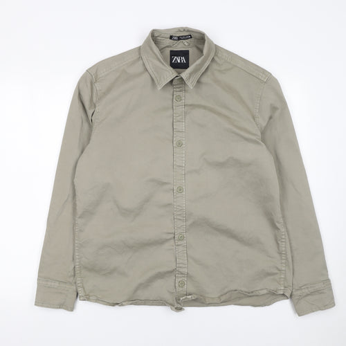 Zara Men's Beige Cotton Long Sleeve Button-Up Shirt Size L