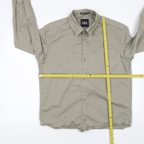 Zara Men's Beige Cotton Long Sleeve Button-Up Shirt Size L