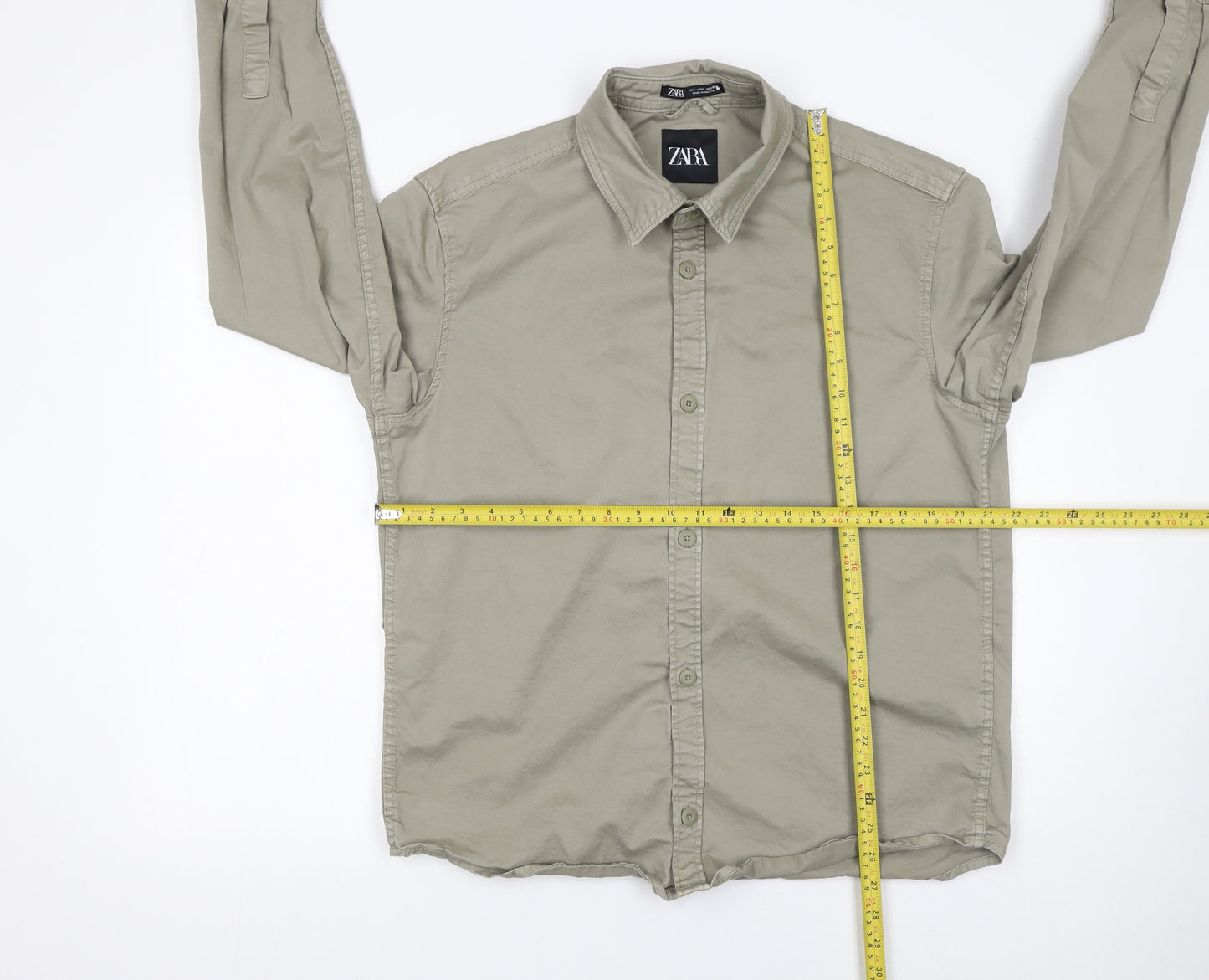 Zara Men's Beige Cotton Long Sleeve Button-Up Shirt Size L