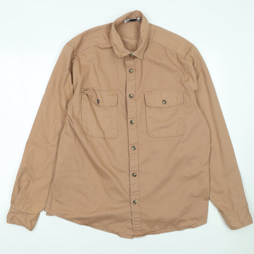 ASOS DESIGN Men's Beige Cotton Long Sleeve Button-Up Shirt XL