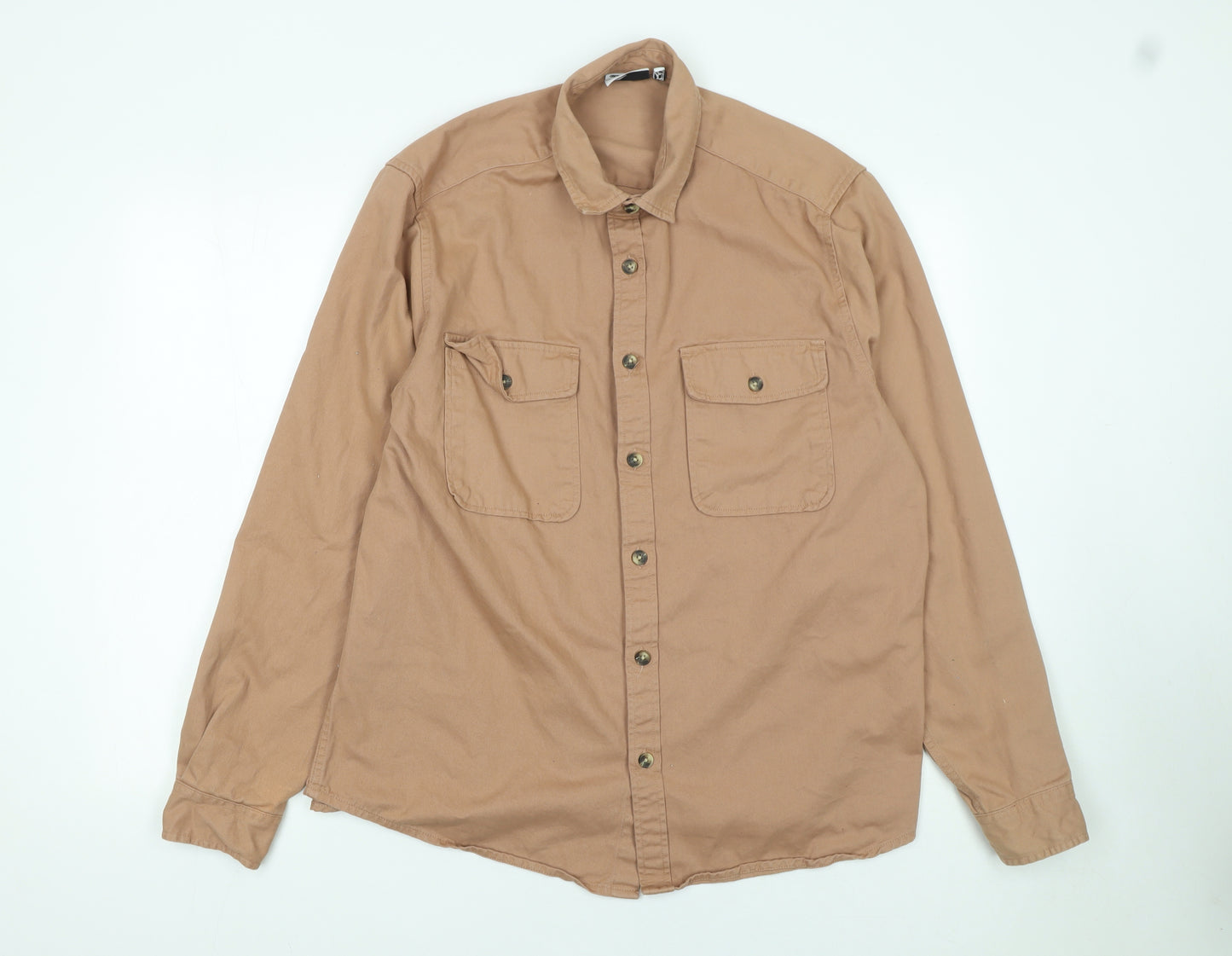 ASOS DESIGN Men's Beige Cotton Long Sleeve Button-Up Shirt XL