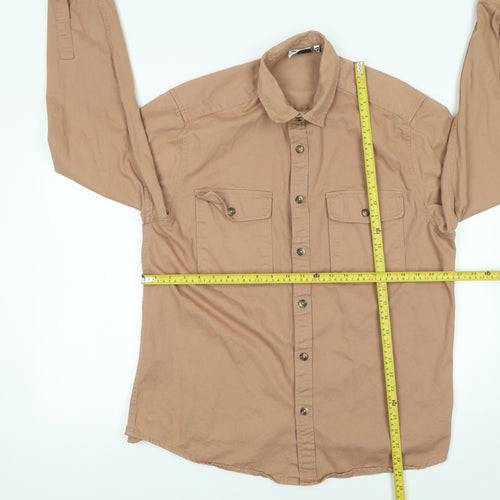 ASOS DESIGN Men's Beige Cotton Long Sleeve Button-Up Shirt XL