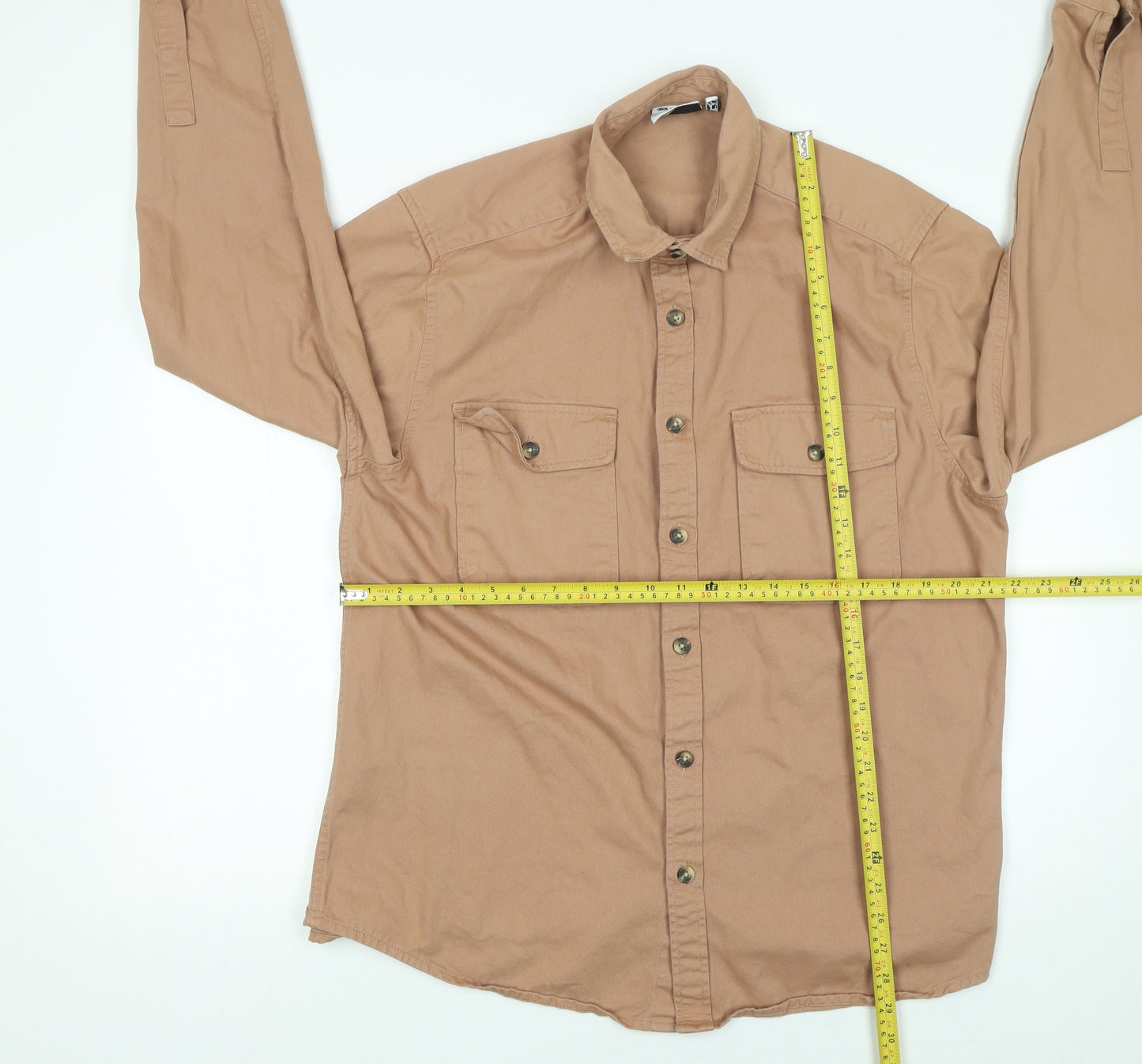 ASOS DESIGN Men's Beige Cotton Long Sleeve Button-Up Shirt XL