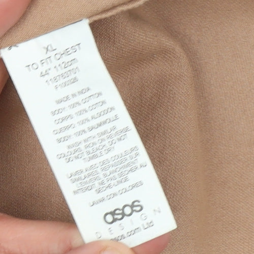 ASOS DESIGN Men's Beige Cotton Long Sleeve Button-Up Shirt XL