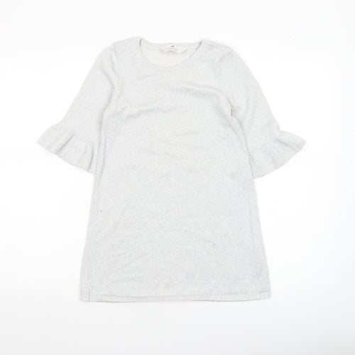 H&M Girls Silver Knit Ruffle Sleeve Shift Dress 7-8 Years