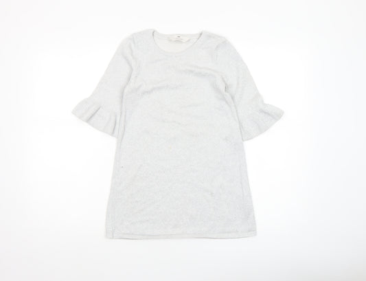 H&M Girls Silver Knit Ruffle Sleeve Shift Dress 7-8 Years