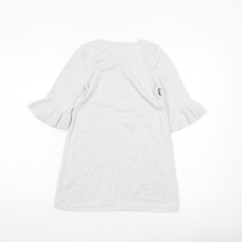 H&M Girls Silver Knit Ruffle Sleeve Shift Dress 7-8 Years