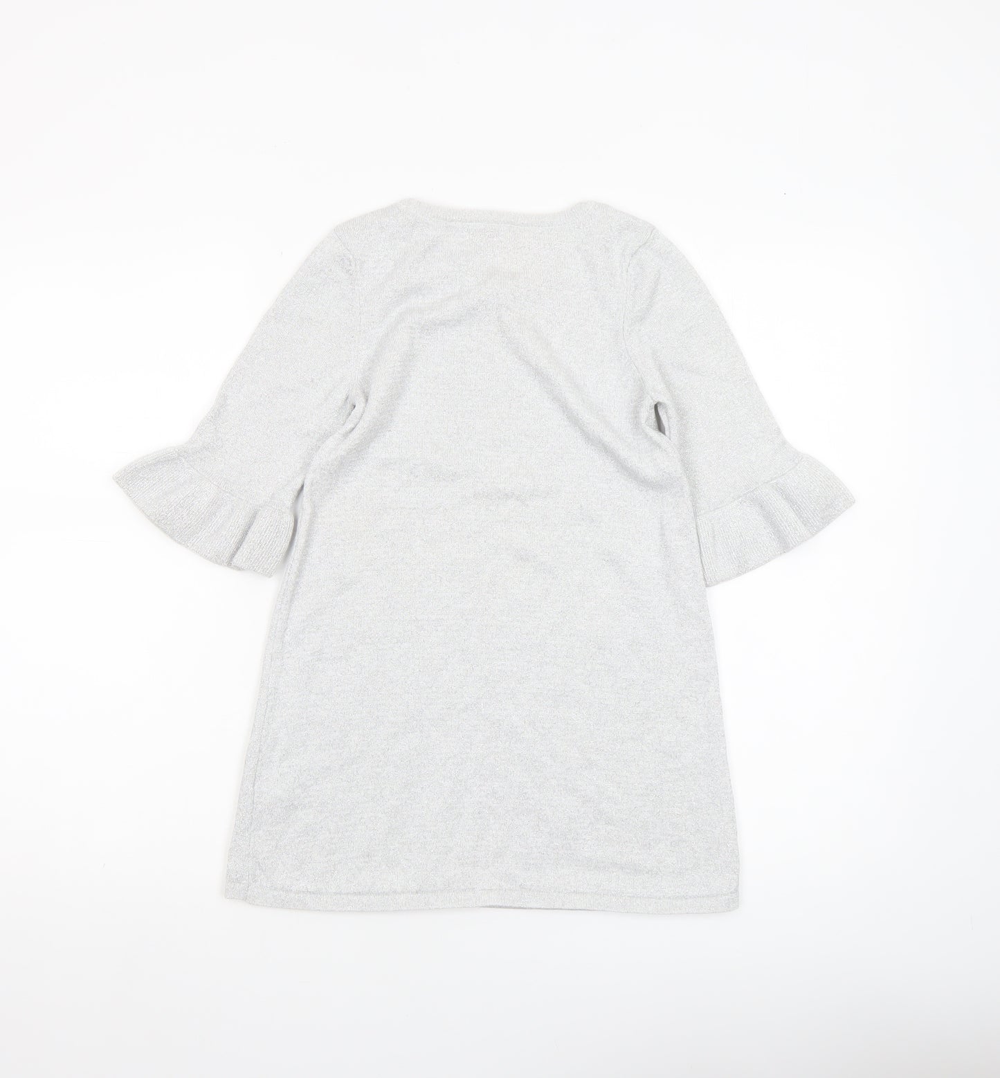 H&M Girls Silver Knit Ruffle Sleeve Shift Dress 7-8 Years