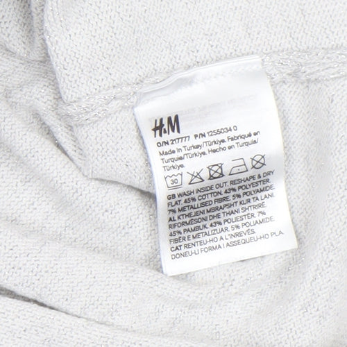 H&M Girls Silver Knit Ruffle Sleeve Shift Dress 7-8 Years