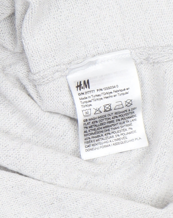 H&M Girls Silver Knit Ruffle Sleeve Shift Dress 7-8 Years