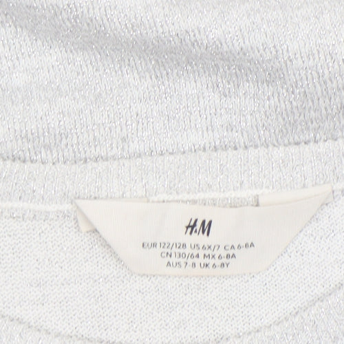 H&M Girls Silver Knit Ruffle Sleeve Shift Dress 7-8 Years