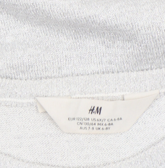 H&M Girls Silver Knit Ruffle Sleeve Shift Dress 7-8 Years