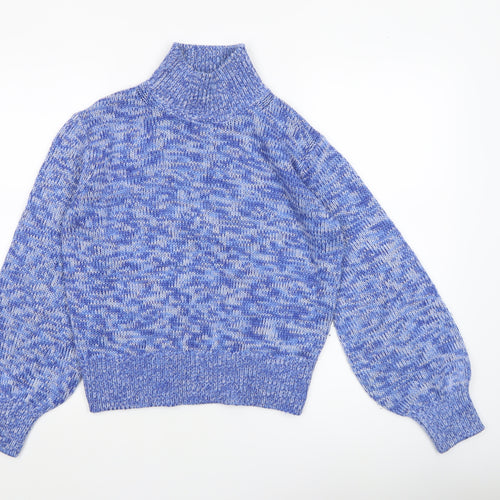 French Connection Womens Blue Chunky Knit High Neck Jumper Size S