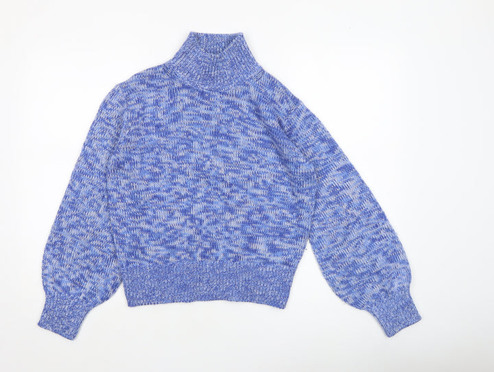 French Connection Womens Blue Chunky Knit High Neck Jumper Size S