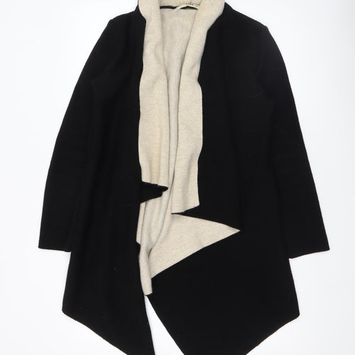 Zara Women Black Collared Long Sleeve Open Knit Cardigan Size 12