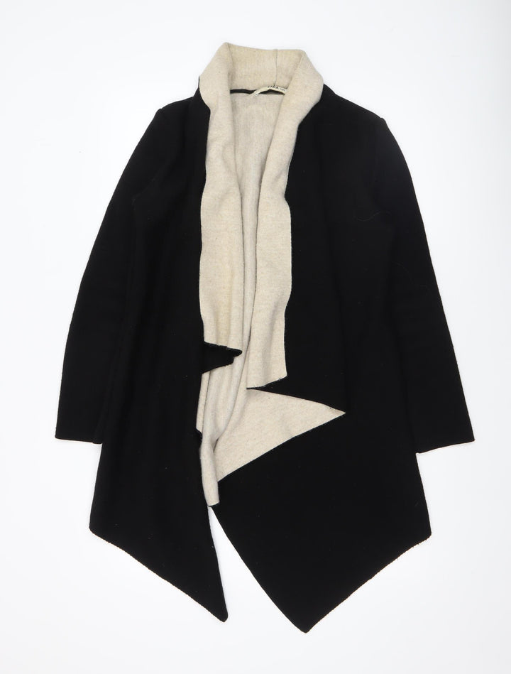 Zara Women Black Collared Long Sleeve Open Knit Cardigan Size 12