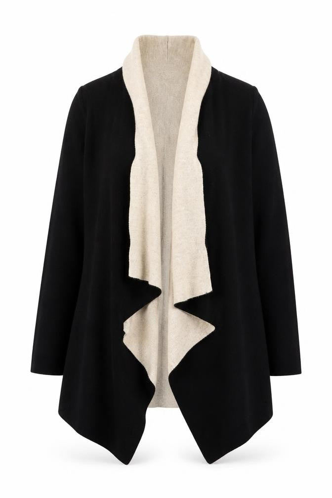 Zara Women Black Collared Long Sleeve Open Knit Cardigan Size 12