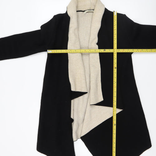 Zara Women Black Collared Long Sleeve Open Knit Cardigan Size 12