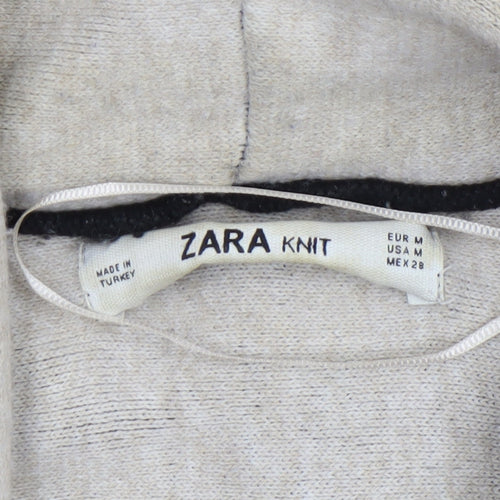 Zara Women Black Collared Long Sleeve Open Knit Cardigan Size 12