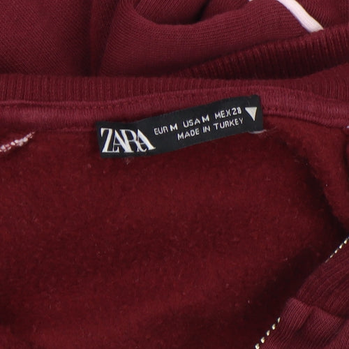 Zara Women Red Cropped Bomber Jacket M New York Manhattan Embroidered