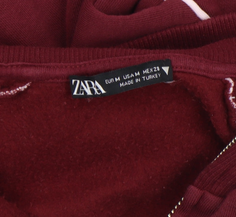Zara Women Red Cropped Bomber Jacket M New York Manhattan Embroidered