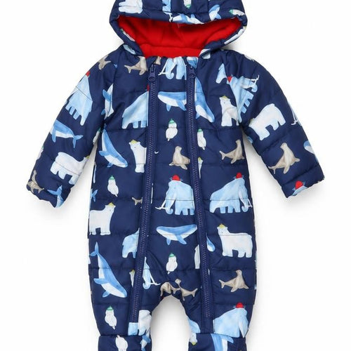 St. Bernard Blue Animal Print Baby Snowsuit 0-3 Months Hooded Padded Winter