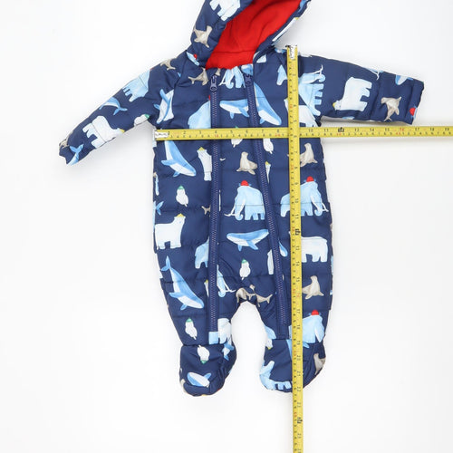 St. Bernard Blue Animal Print Baby Snowsuit 0-3 Months Hooded Padded Winter