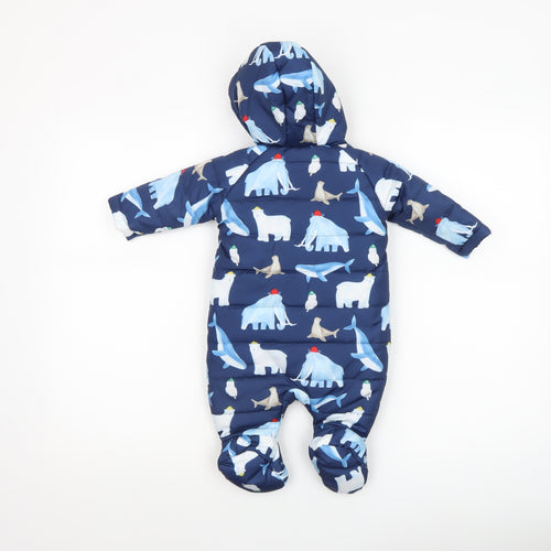 St. Bernard Blue Animal Print Baby Snowsuit 0-3 Months Hooded Padded Winter