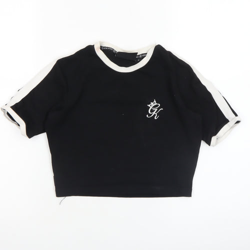 Gym King Women's Black Cropped T-Shirt Size 6 Slim Fit