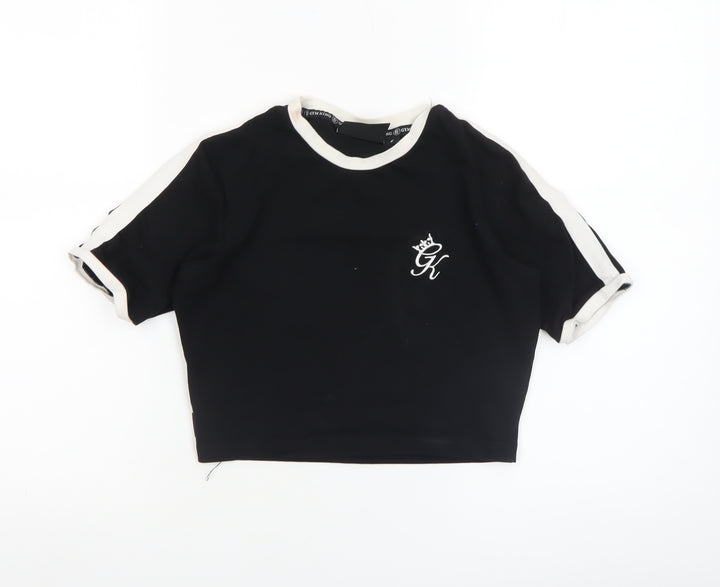Gym King Women's Black Cropped T-Shirt Size 6 Slim Fit