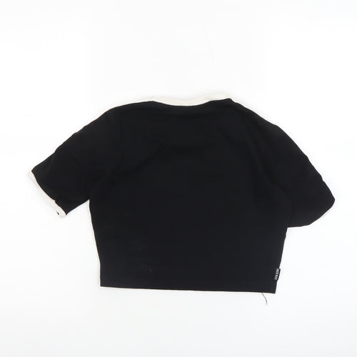 Gym King Women's Black Cropped T-Shirt Size 6 Slim Fit