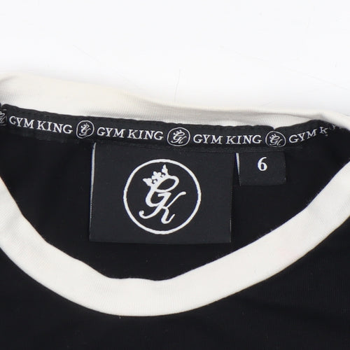 Gym King Women's Black Cropped T-Shirt Size 6 Slim Fit