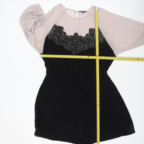Warehouse Women Beige Black Lace Panel Long Sleeve Playsuit UK14