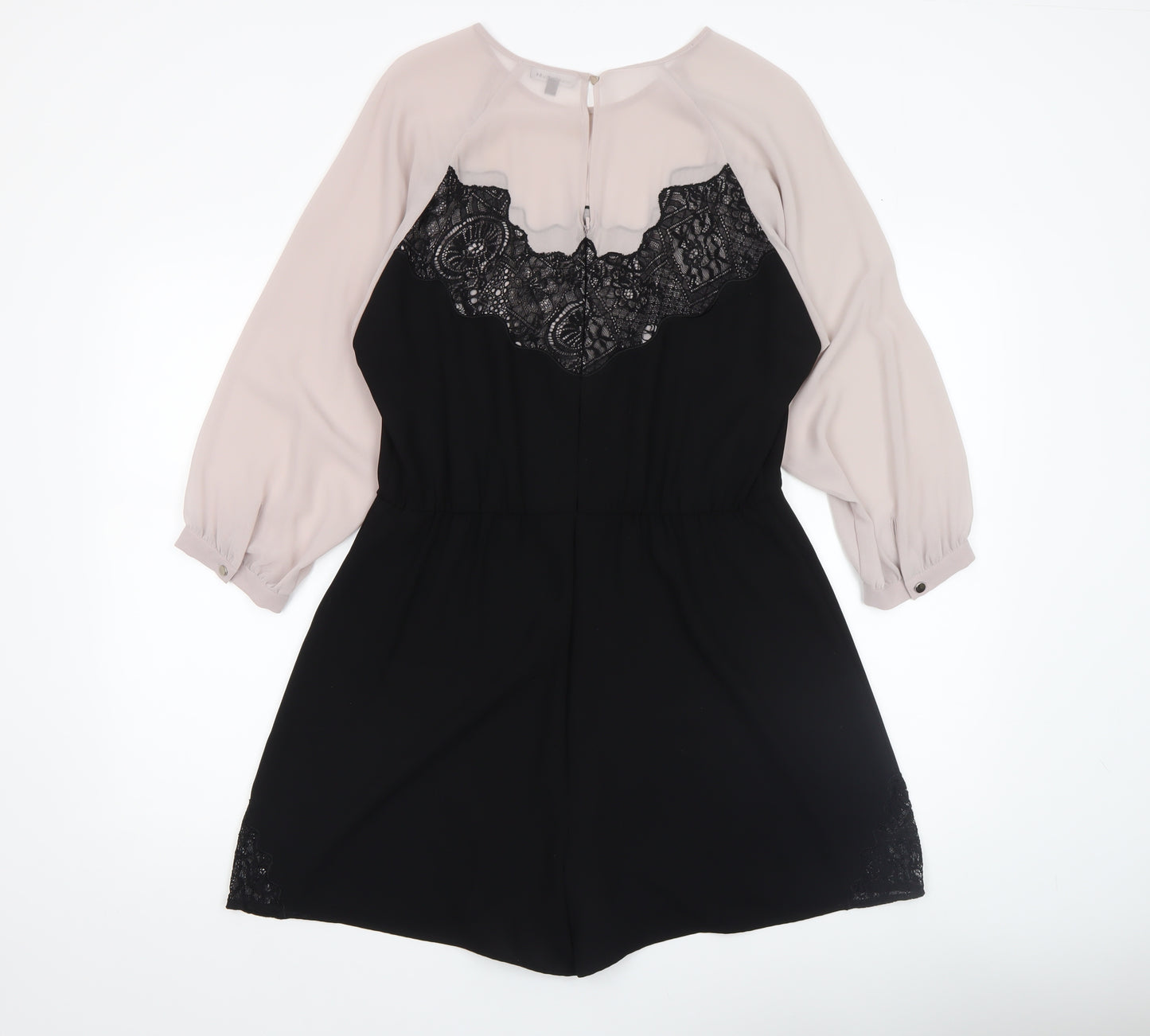 Warehouse Women Beige Black Lace Panel Long Sleeve Playsuit UK14