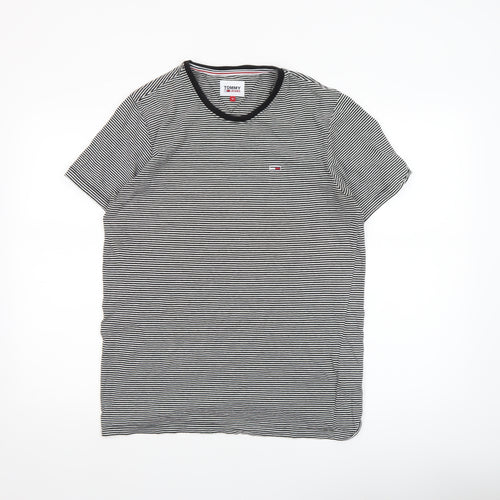 Tommy Hilfiger Mens Black Striped Cotton Crew Neck T-Shirt Size M