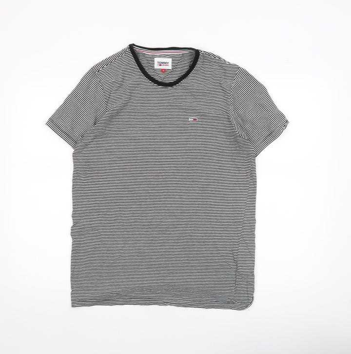 Tommy Hilfiger Mens Black Striped Cotton Crew Neck T-Shirt Size M