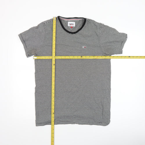 Tommy Hilfiger Mens Black Striped Cotton Crew Neck T-Shirt Size M