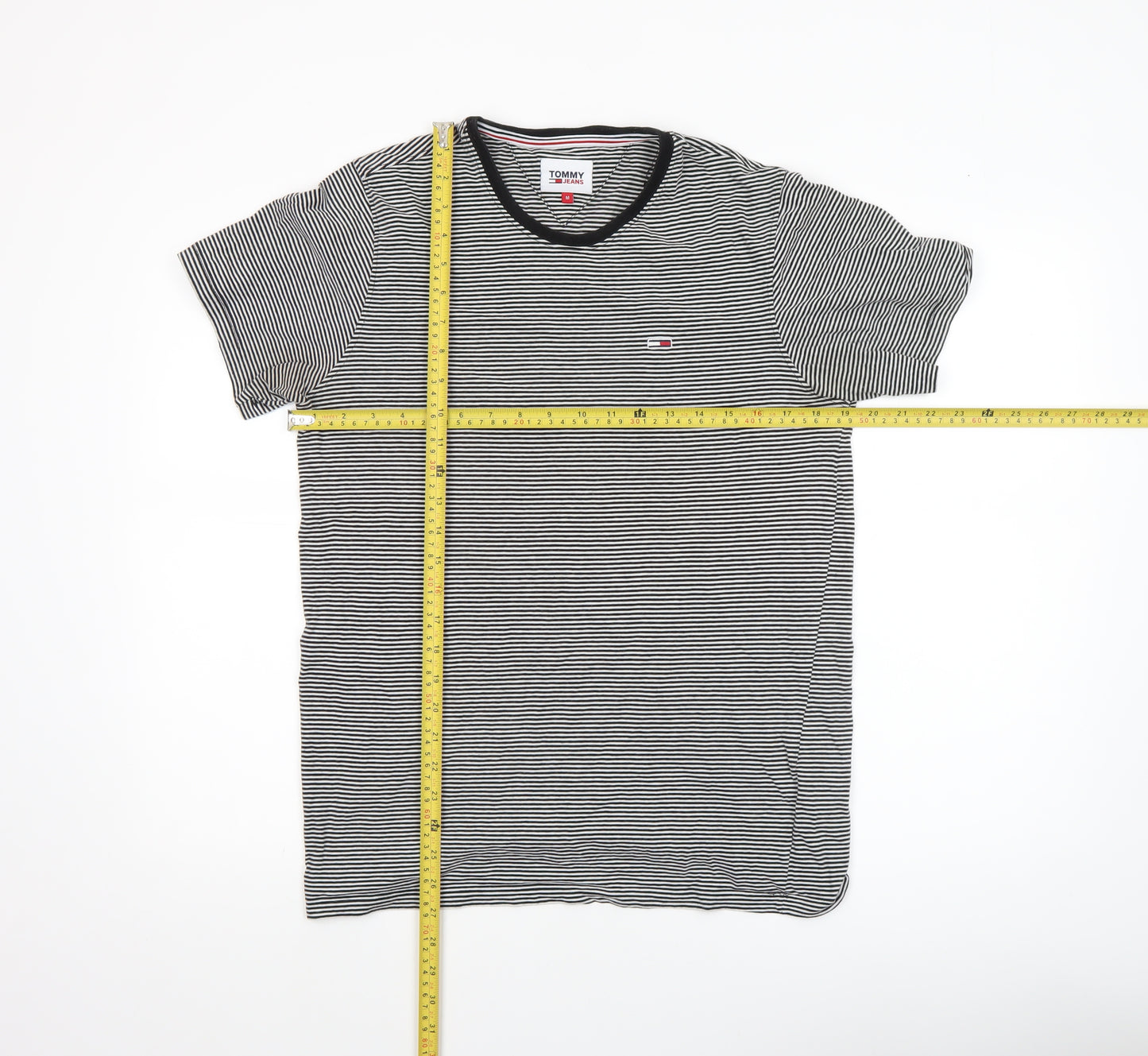 Tommy Hilfiger Mens Black Striped Cotton Crew Neck T-Shirt Size M